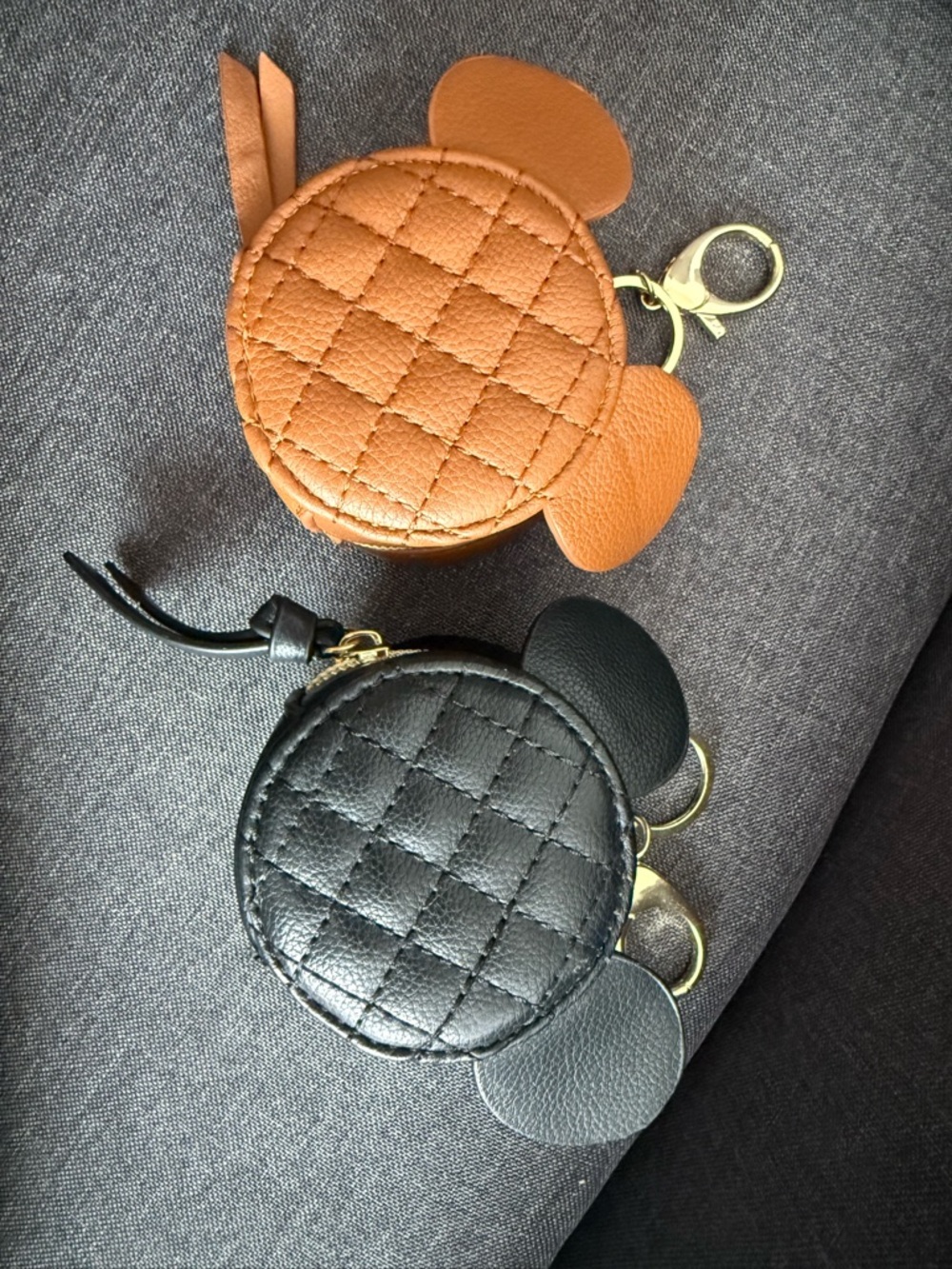 Quilted Round pacifier Pouch - Tan and Black